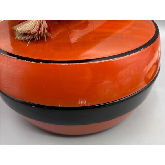 Vtg Japanese Lacquerware Bowl With Lid Hand Painted Orange - Picture 5 of 6